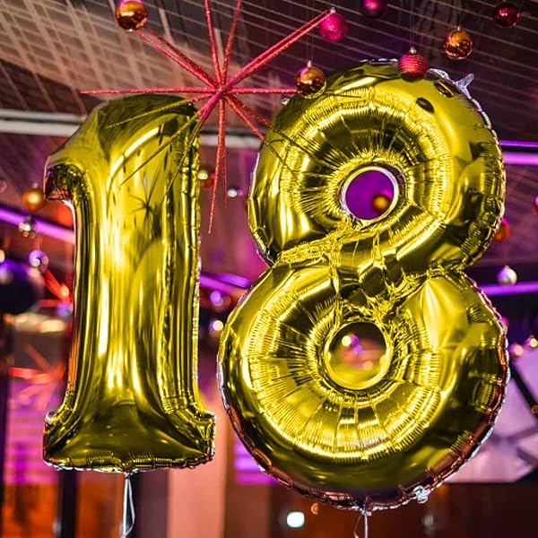 Ballons Anniversaire 18 Or - 100cm - Ballon Chiffre 18 Numéro 18 - Happy Birthday Decoration Fête d'anniversaire Ans Vole Grâce à l'Hèlium 18 - 4