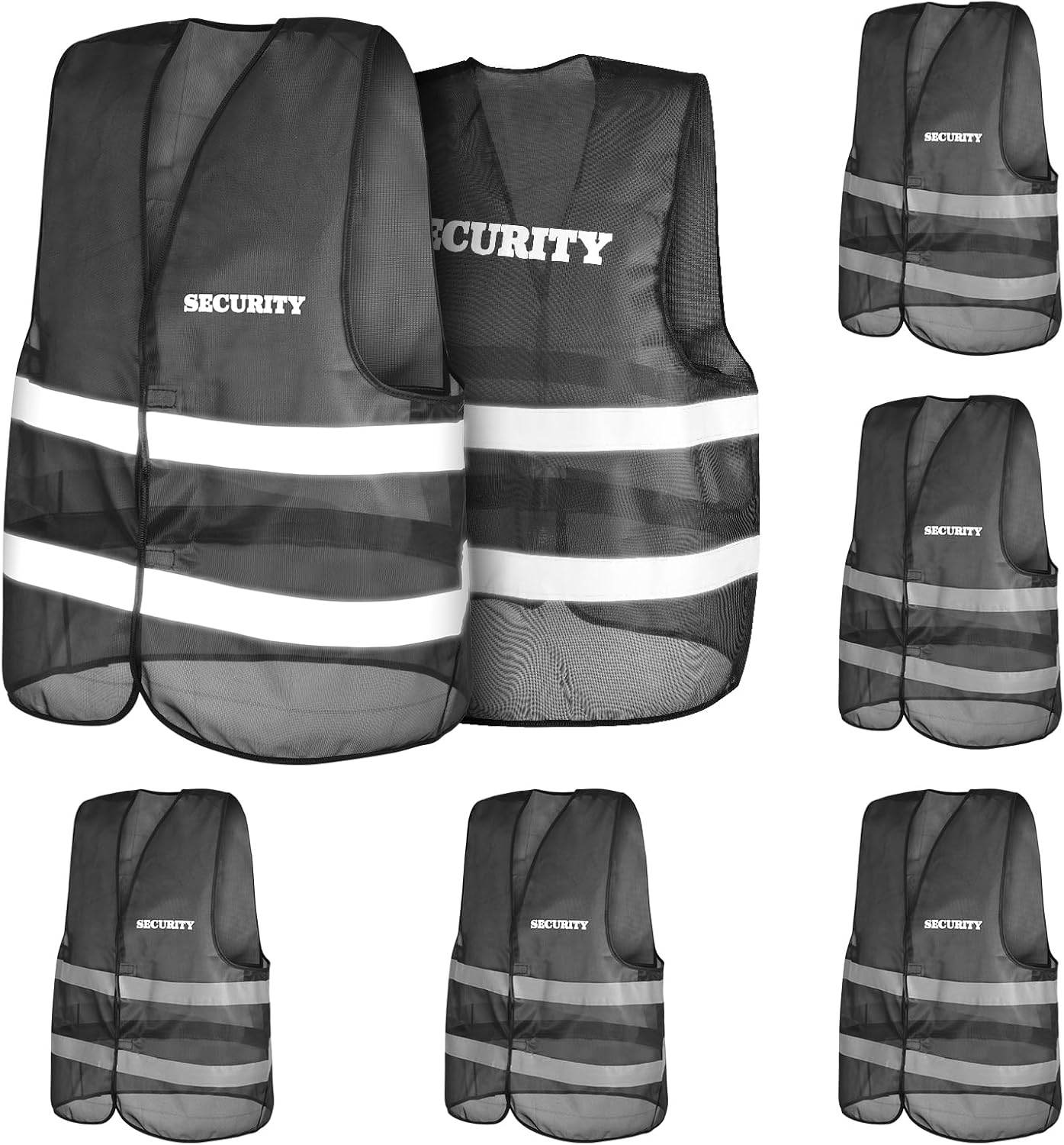 Pack of 5 High Visibility Vest Safety Vest Velcro Fastening Safety Vest Safety Vest Black Reflective Stripes XL, black