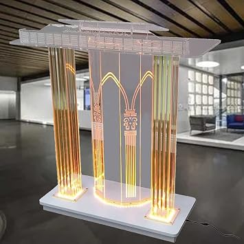 Podium Presentation Lectern Stand, Luxury With Casters Led Lights Acrylic Rolling Podium Vertical Lecture Church, Elevated Reading Table, Durable Transparent Pulpit,1 interesting