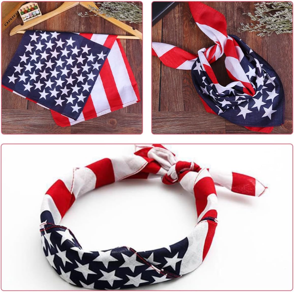 2pcs American Flag Cotton Bandana Handkerchief Neck Scarf for Travel image 3