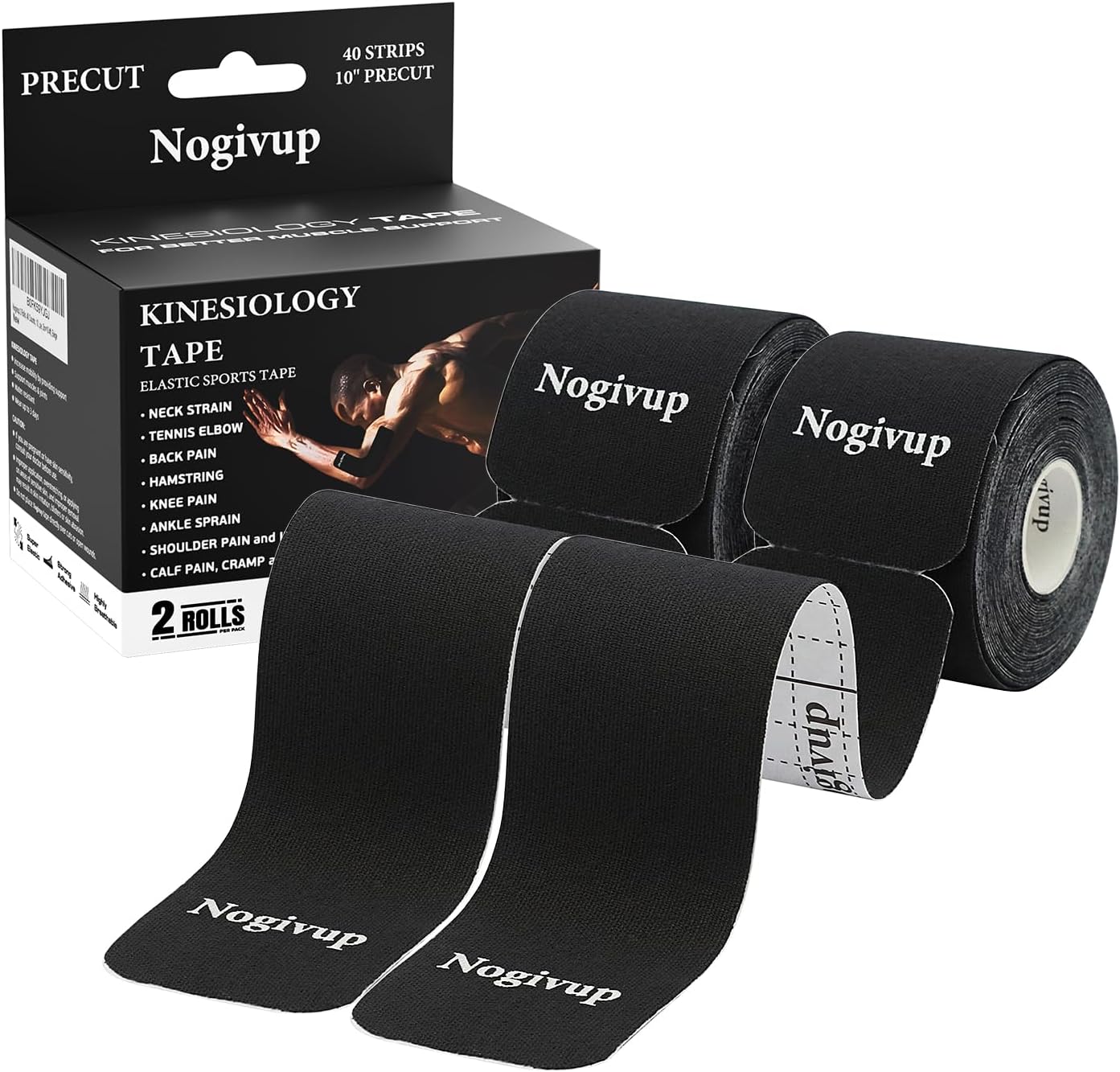 Kinesiology Tape – 2 Rolls Latex-Free Cotton Precut...