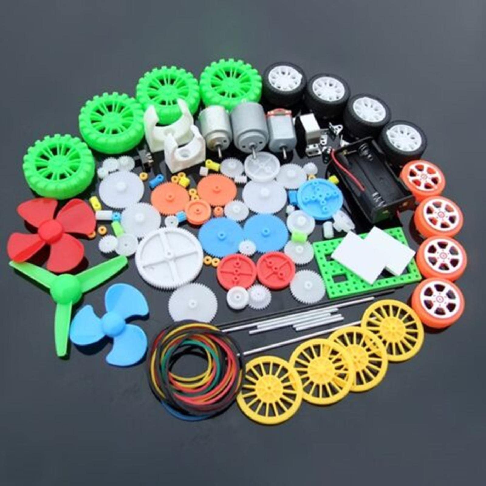 DAGIJIRD Plastic Toy Car Motor Gear Kits Single Double Reduction Gear Worm Gear Motor Tires DIY Parts Car Accessories, 112Pcs