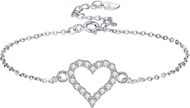 Lydreewam Love Heart Bracelet for Women with 3A Cubic Zirconia 925 Sterling Silver Bracelet Packed in Valentine's Day Jewelry Box, Adjustable 16+3 cm