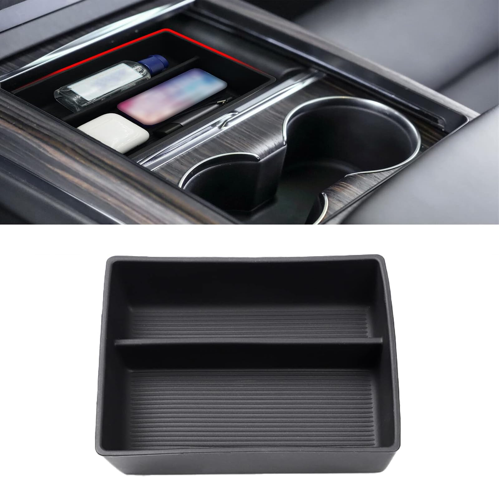Console Organizer Compatible with Tesla Model S/X 2021–2023, Silicone Center Console Tray for Model S/X Refresh Plaid & Long Range, Interior Storage Organizer Accessories