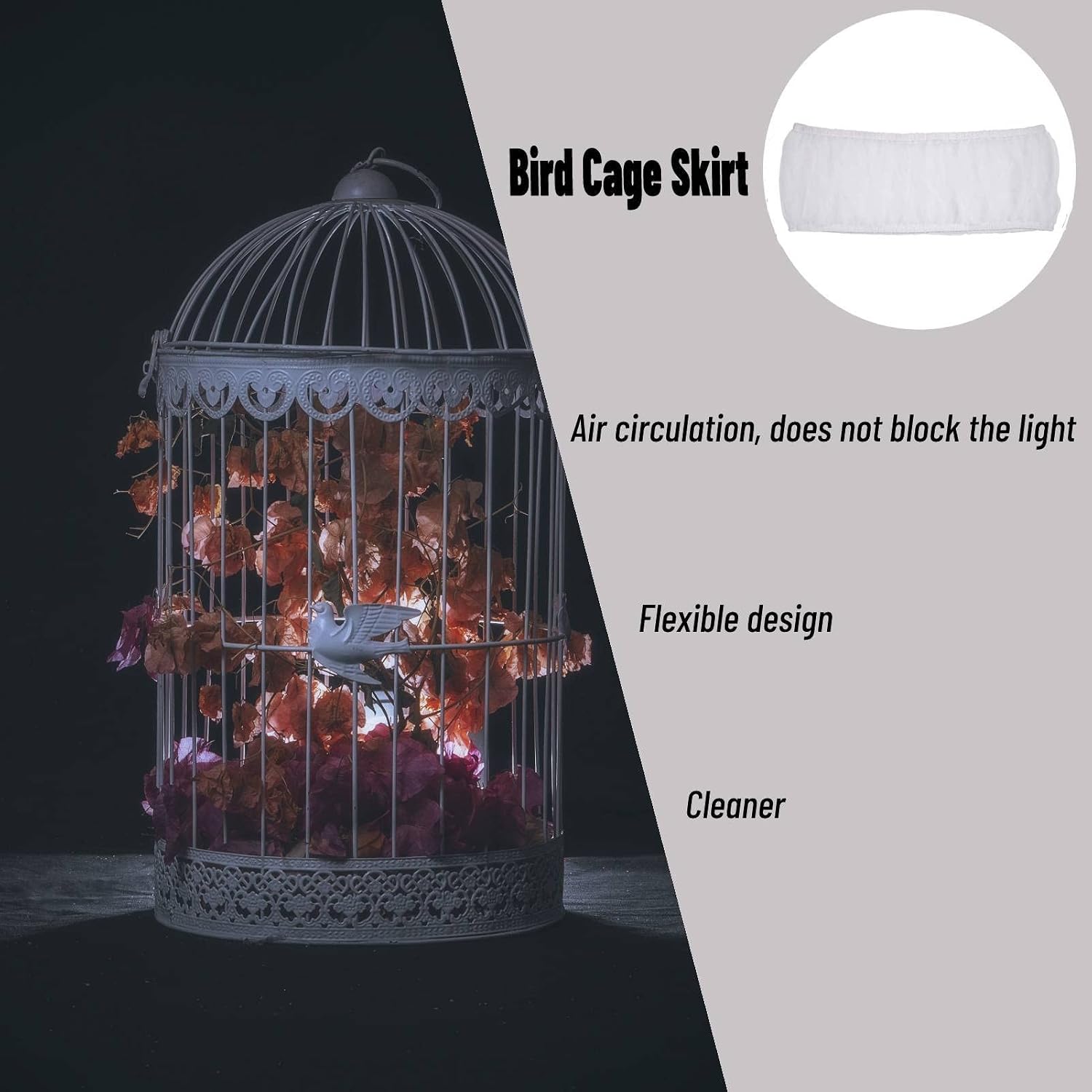 Hakeeta Bird Cage Skirt, Mesh Bird Seed Catcher, Birds Cage Airy Net Cover, Soft Nylon Ventilated Skirt Traps Cage Basket Seed Guard Parrot with Adjustable Drawstring.(Large Size-XL(White)