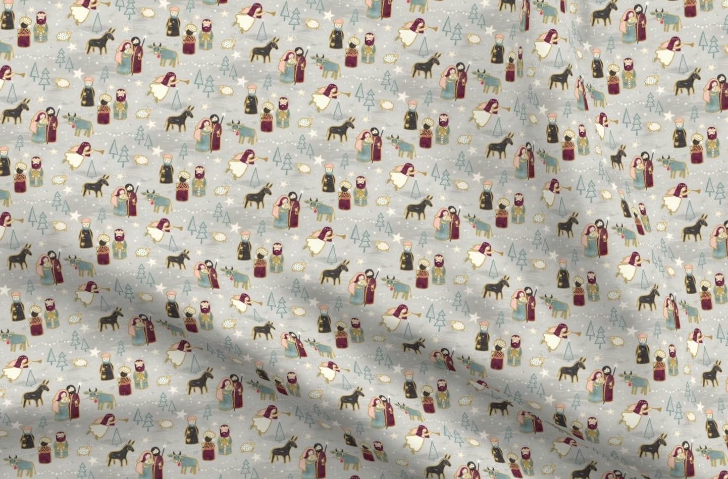 Spoonflower Fabric - Neutral Nativity Star Baby Christmas Angel Small Scale Jesus Eggshell Printed on Organic Cotton Sateen Fabric by The Yard - Sewing Quilting Apparel Home Decor