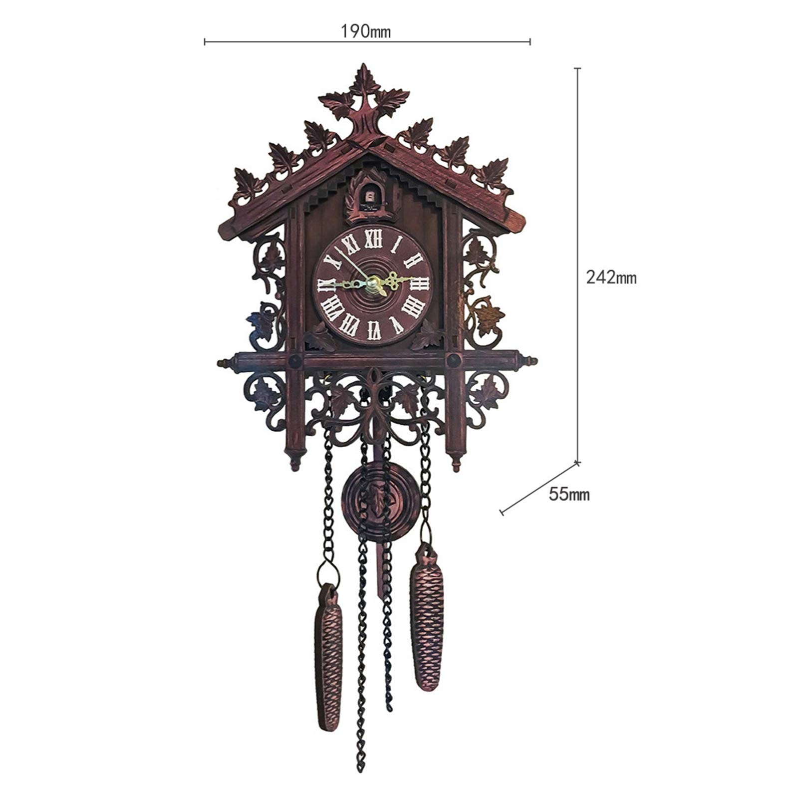 Reloj de cuco de bosque negro, reloj de pared mecánico de madera para decoración del hogar o restaurante, diseño tradicional, funcionamiento sin pilas