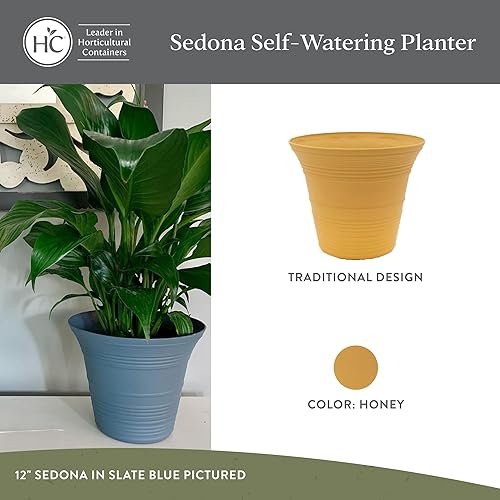 Miniatura 47 de The HC Companies Sedona - Maceta redonda de autorriego – Maceta ligera de cuidado personal – Maceta de plástico para hierbas y más – Macetas Gris