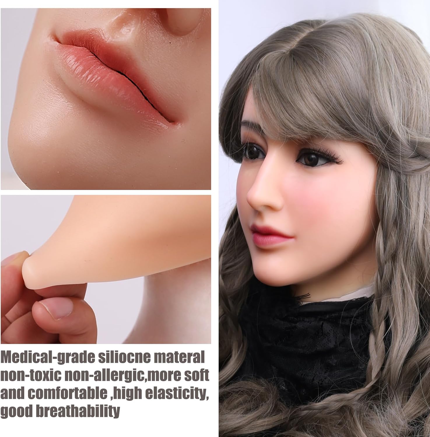 Realistic Mask Silicone Female Mask Full Head Face Mask for Crossdresser Cosplay Halloween - Image 7