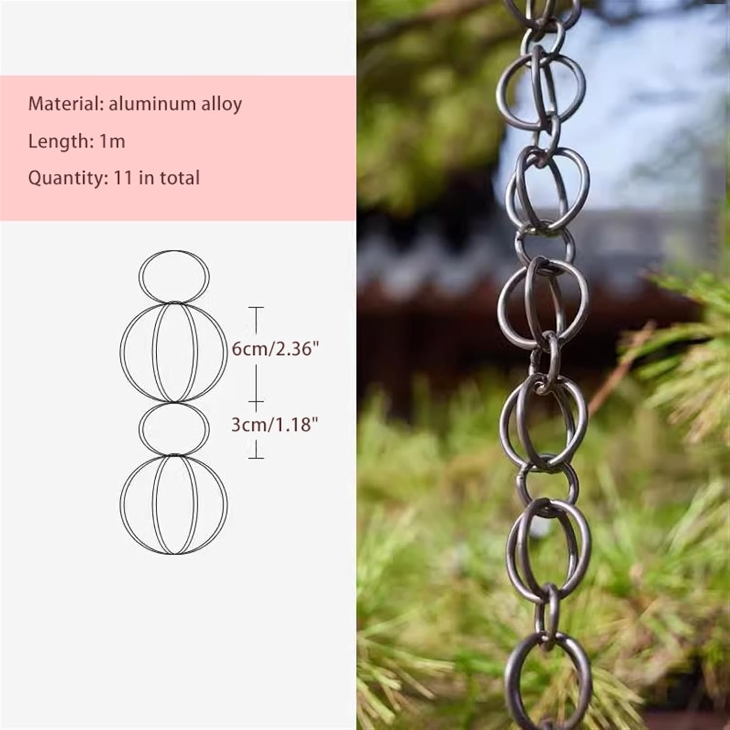 レインガイドチェーン 雨樋 リング 屋外 中庭 ガーデン レインキャッチャーチェーン ホームステイ ヴィラ用 長さカスタマイズ可能(