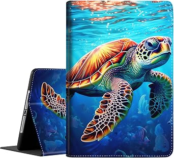 Case for iPad Air 13 Inch M3 2025 / M2 2024 & for iPad Pro 12.9 Case 6th/5th Gen 2022/2021, Slim Folding Stand Cover with Auto Wake/Sleep, Sea Turtle