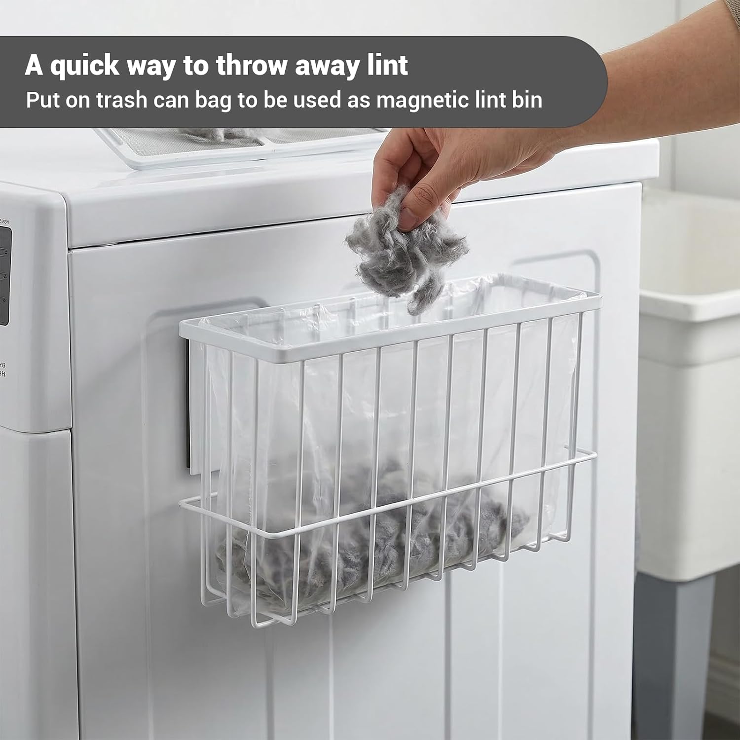 2 Pack Magnetic Dryer Ball Holder, Large Capacity Laundry Room Organizer Basket, Rust-Proof Iron Storage Bin for Dryer Balls, Lint, and Pods, Strong Magnetic Attachment for Washer or Fridge (White)