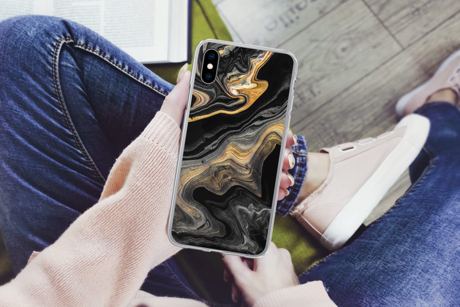 Funda para iPhone X - Mármol - Acrílico - Oro - Lujo - Abstracto - Funda de Silicona/Funda Blanda para teléfono móvil
