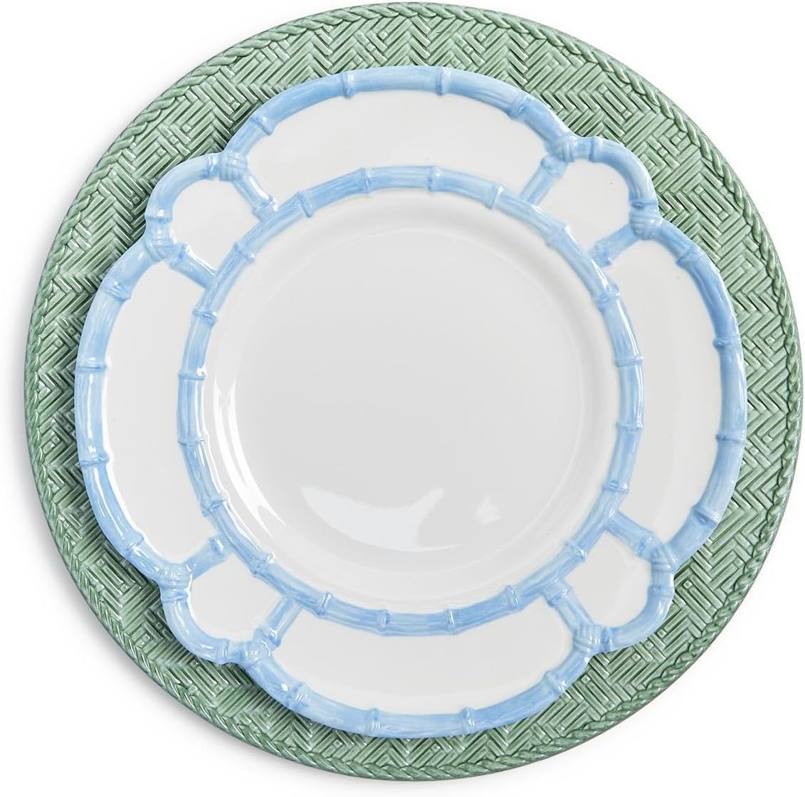 Two's Company Verdigris, Faux Rattan Pattern Charger Plates, Set of 4, 13-inch Diameter