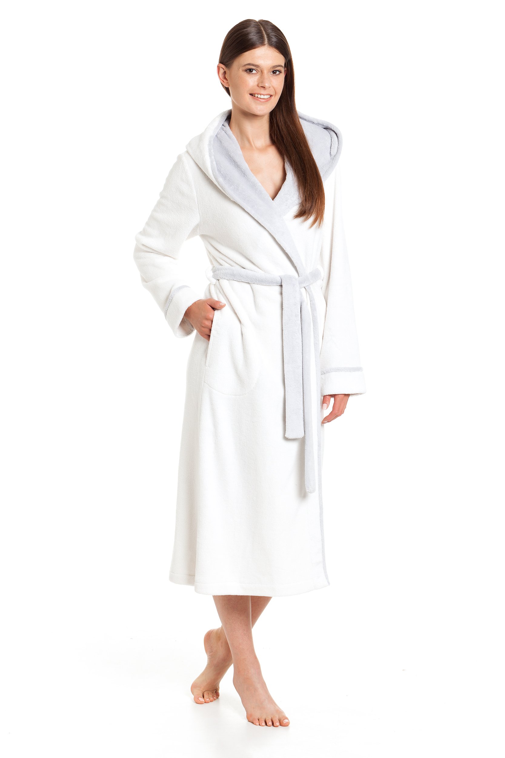 Revise Elegante albornoz con capucha para mujer RE-611 / Cálido y cómodo /