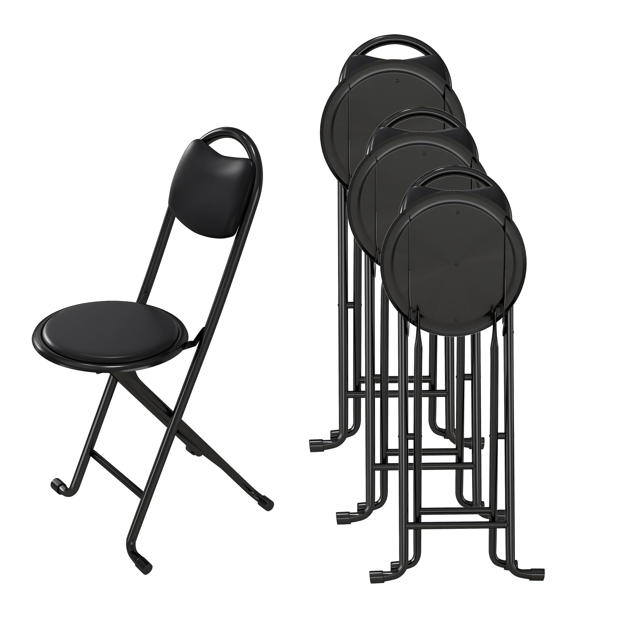 Anwick 4Pcs Folding Stool with Back, Folding Bar Stool with Cushioned Padded, Metal Portable Foldable Chair Stool for Outdoor Indoor Kitchen Shop Cafe Garden Camping Fishing