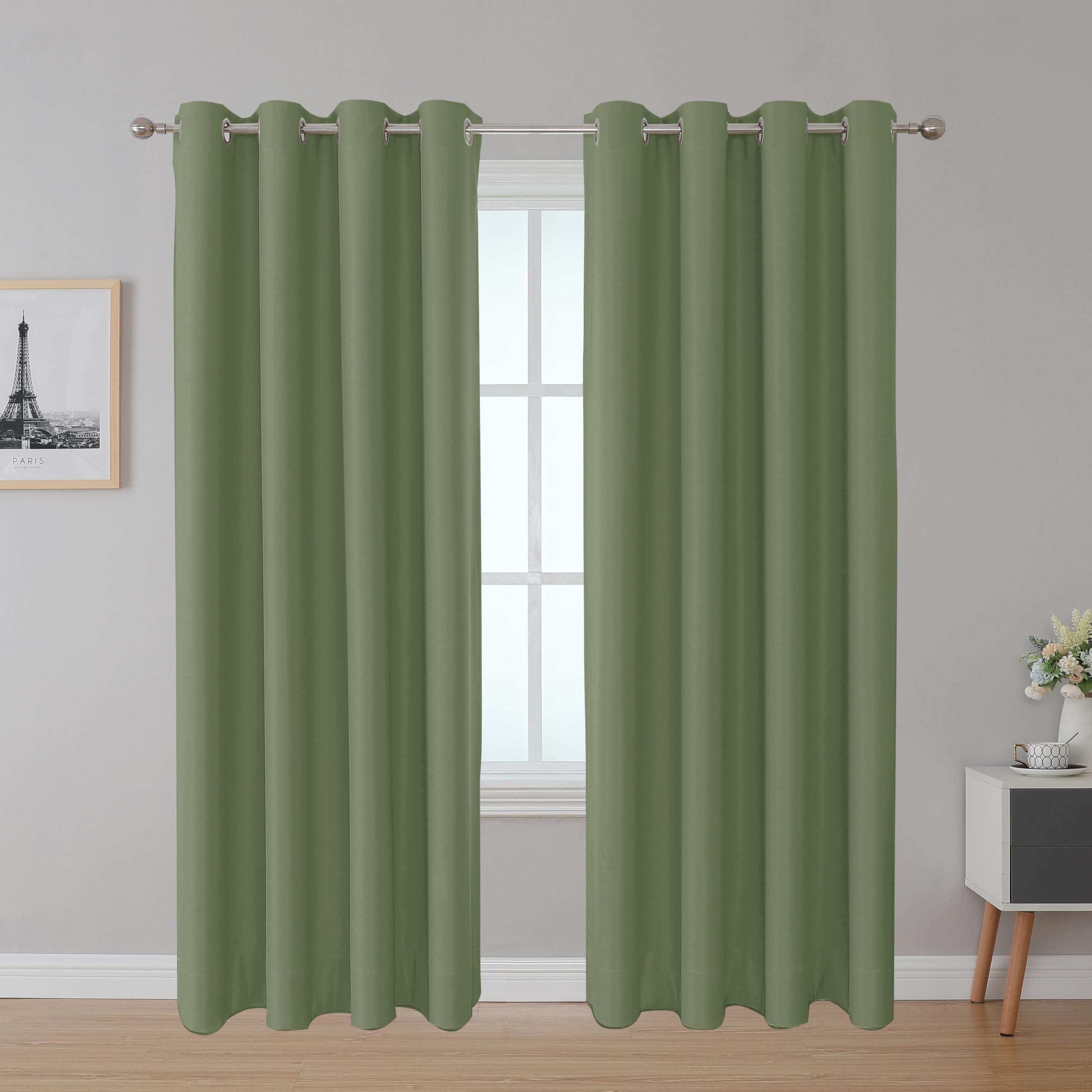 Upcortinassi Fire Resistant Curtains - SGS & NFPA 701, Grommet Top 2 Panels Sage Room Darkening for School/Nursing Home, 52x95 Inch