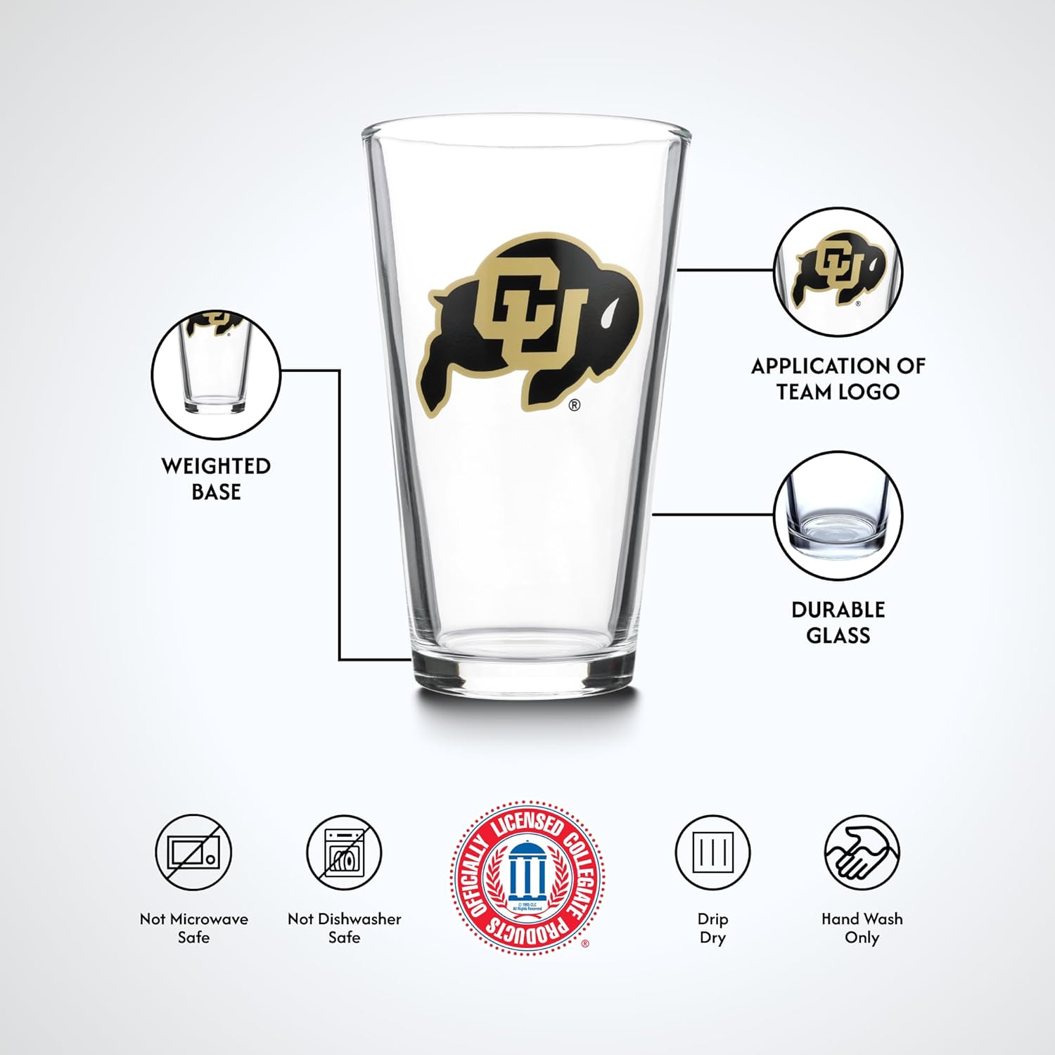 The Memory Company Officially Licensed NCAA 16 oz Pint Glasses Set of 2-16 oz Pint Glass, Licensed Team Drinkware, Stylish Gameday Glassware, Team Logo