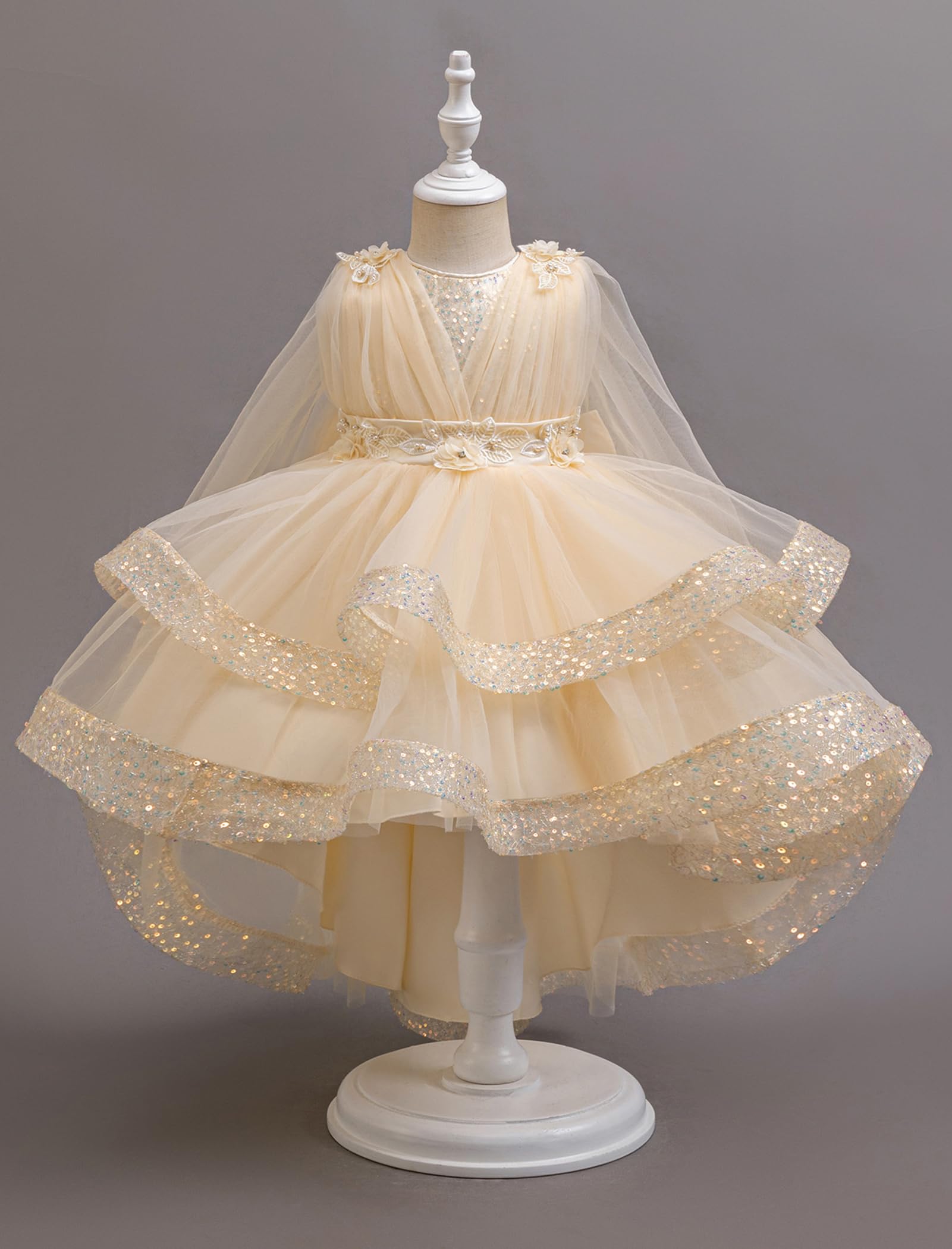 ABEHIK Vestidos de lentejuelas para niñas con malla, sin mangas, vestido poncho para fiesta, vestido de tul para niña de flores, cumpleaños, boda
