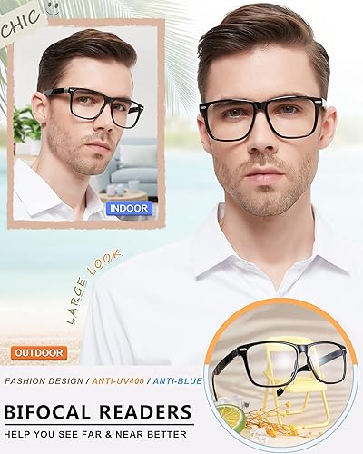 Miniatura 2 de MARE AZZURO Gafas de lectura bifocales de gran tamaño para hombre, con bloqueo de luz azul, lectores 1.0 1.25 1.5 1.75 2.0 2.25 2.5 2.75 3.0 3.5