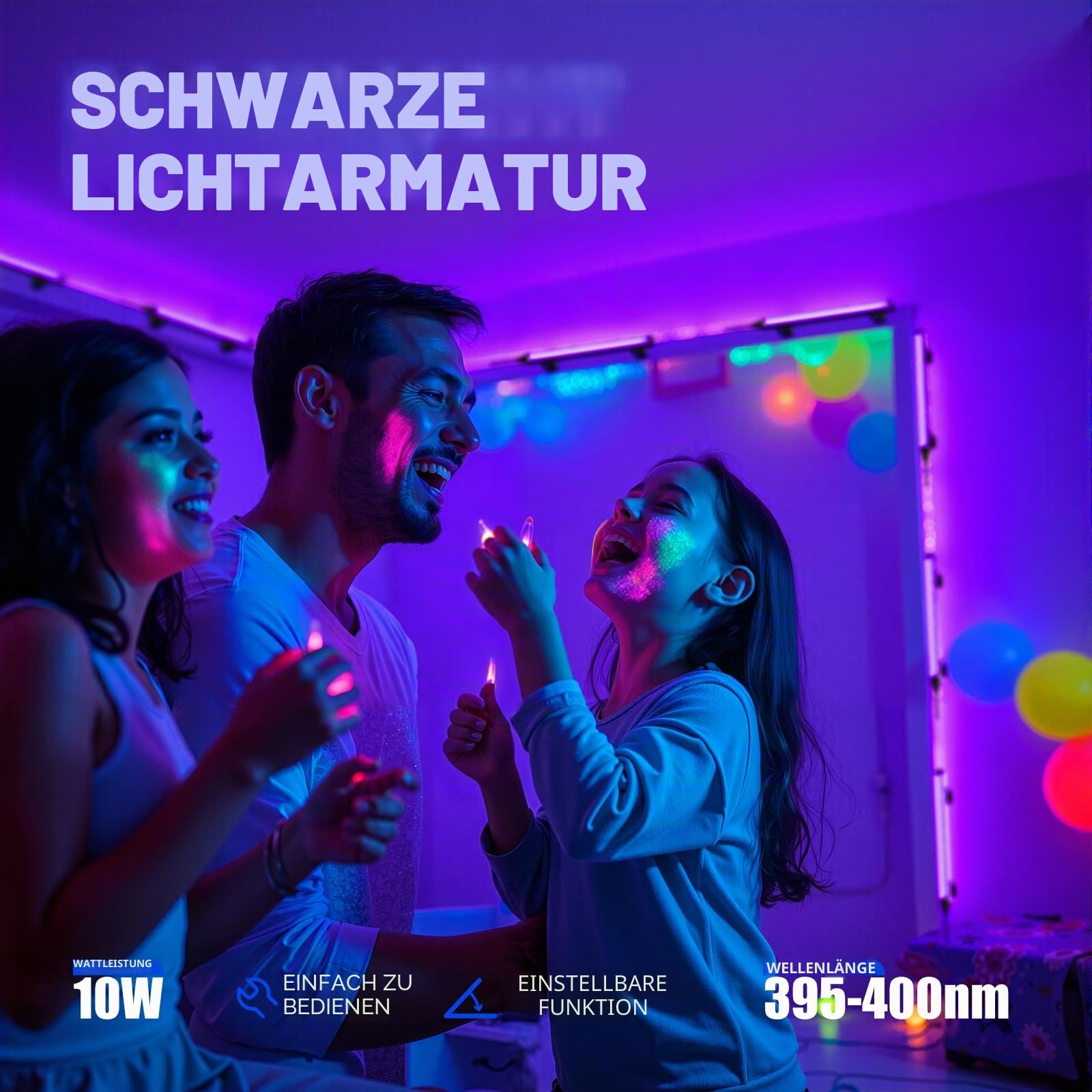 Barrina Schwarzlicht LED Strip, 10W 28cm USB Schwarzer Lichtbalken, Verstellbare Schwarzlichtlampe für Party, Körperfarben Halloween Dekorationen, Tragbare UV LED Schwarzlicht für Schlafzimmer, 2er