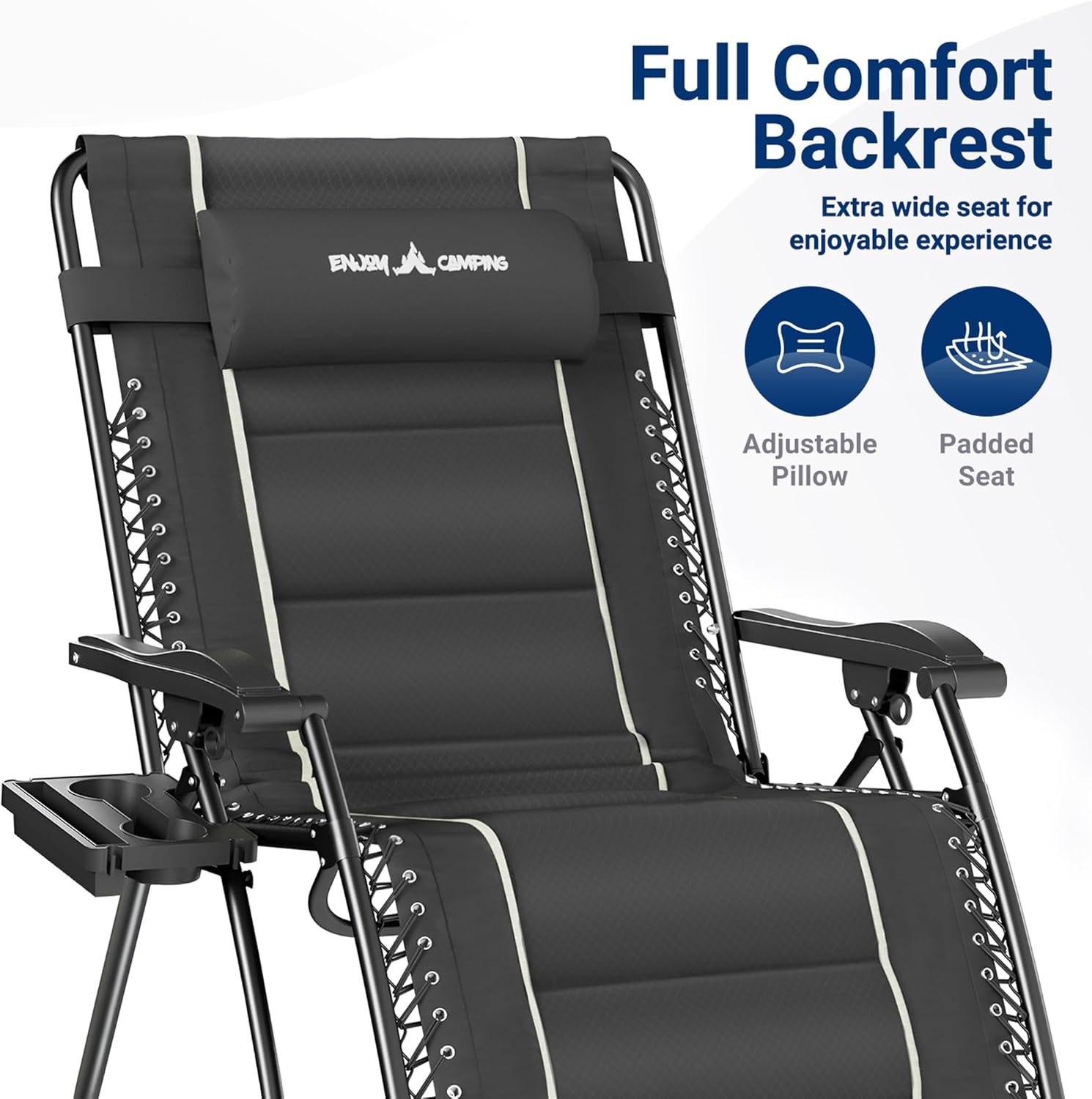 UDPATIO Oversized Zero Gravity Chair Outdoor, Anti Gravity Patio Padding Chairs Folding Adjustable with Cup Holder, Foot Pad & Padded Headrest, Supports 500lbs,Grey/XXL,33in/1PC