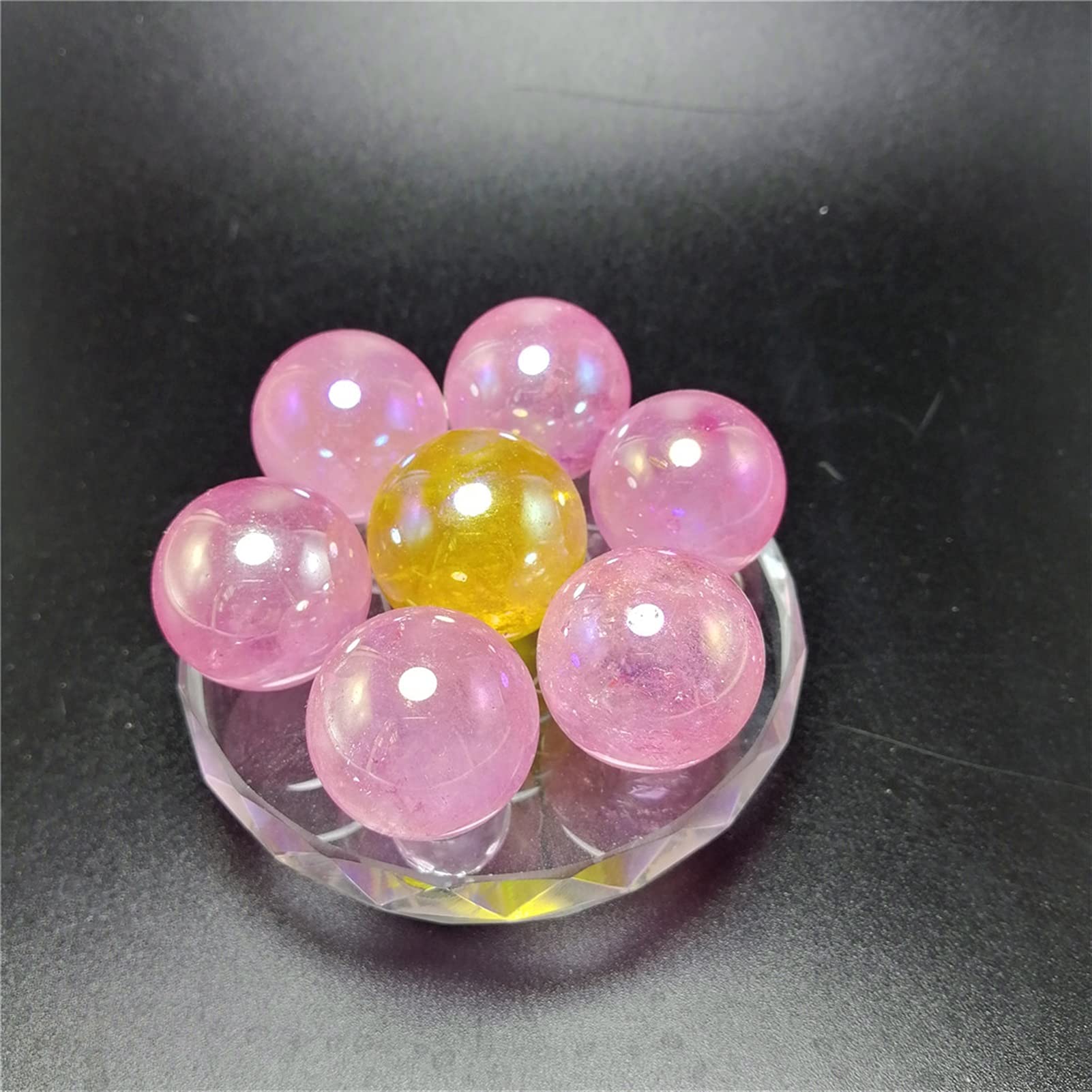 1 Set 7 Chakra Star Group Reiki Crystal Cuarzo Cuarzo Piedra Aura Esfera Esfera Array Estatua Estatuilla Soporte de Cristal (Color : Dark Gray)