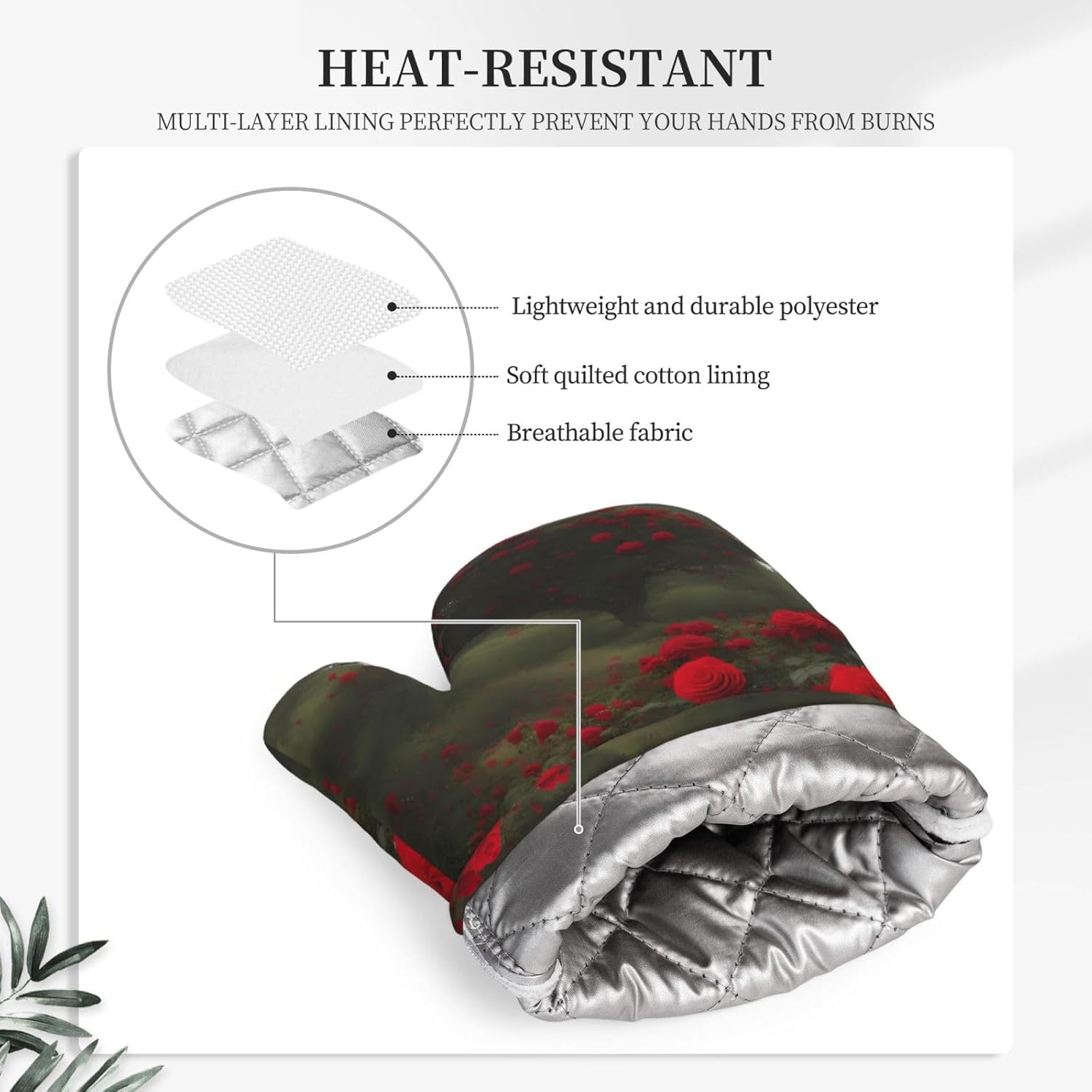 Silicone Oven Gloves Sets Barbecue Mitts High Heat Resistance Anti Slip for Baking Cooking Red Roses On The Curb