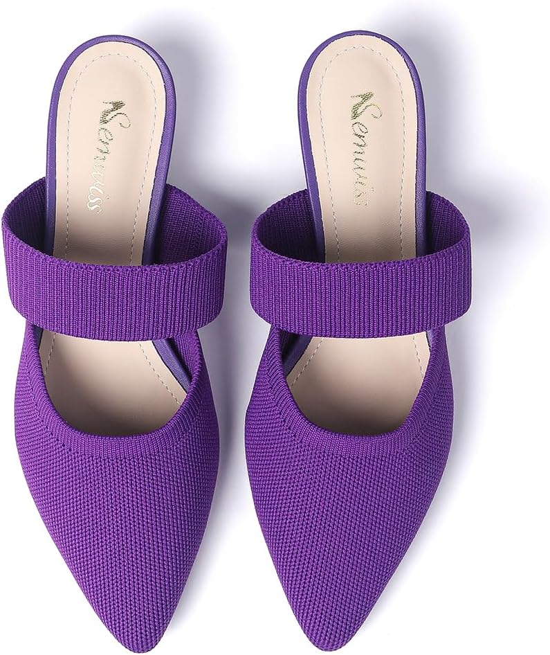 Semwiss Pointed Toe Mules for Women Chunky Low Heeled Sandals Breathable Backless Mesh Knit Slip on Loafers