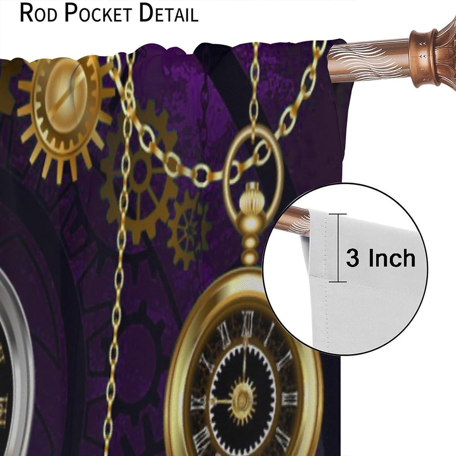 Rustic Clock Curtains, Vintage Grunge Purple Antique Clock Pattern Blackout Window Treatments, Rod Pocket Thermal Insulated Drapes 2 Panel Sets for Bedroom Living Room, 42" W X 45" L