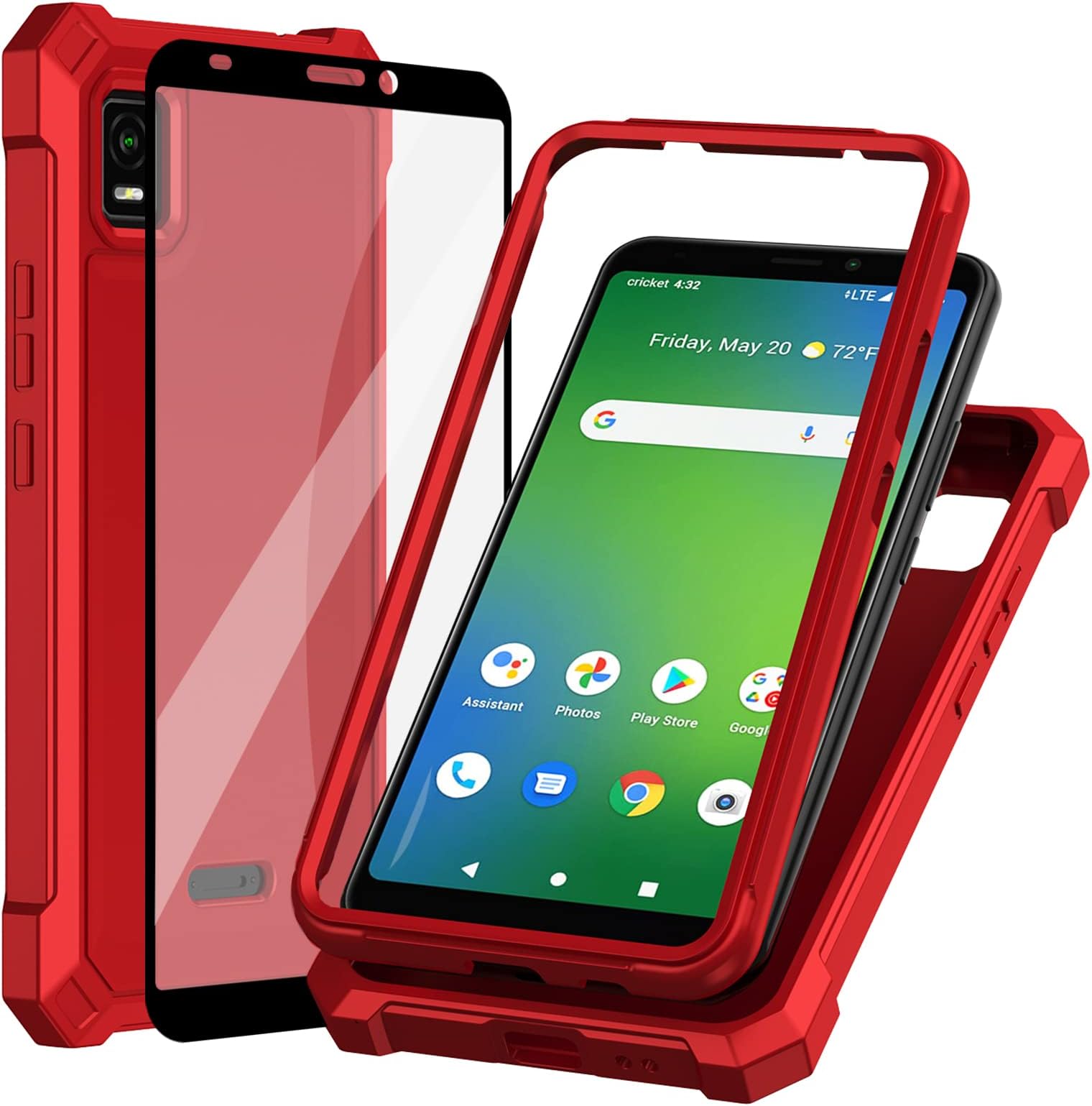 Ailiberfor Cricket Vision Plus Phone Case, Cricket Vision+ Case with Screen Protector, 2 Layer Structure Protection, Shockproof Corners TPU Bumper, Military Grade Protective Cover for Vision Plus-Red