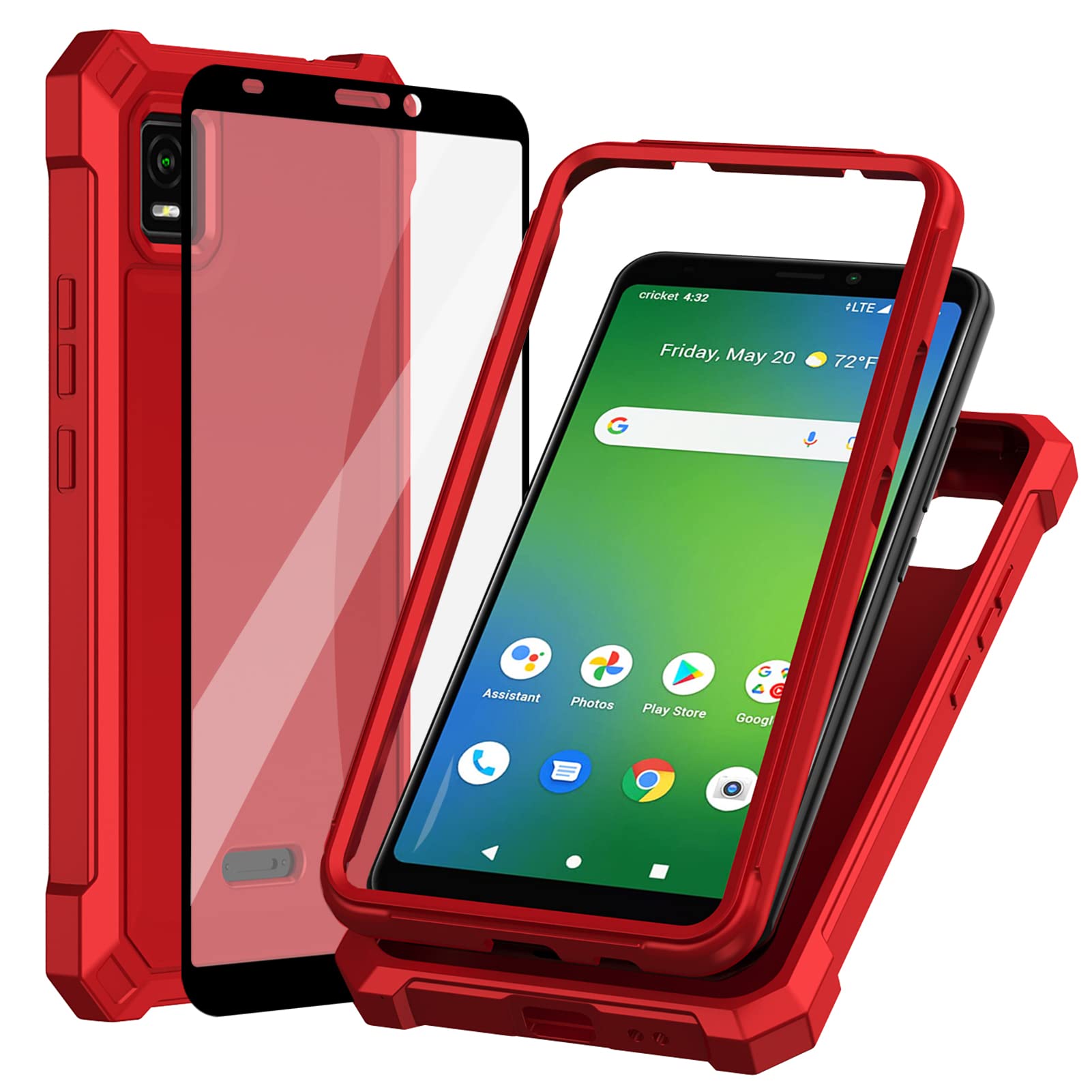 Ailiberfor Cricket Vision Plus Phone Case, Cricket Vision+ Case with Screen Protector, 2 Layer Structure Protection, Shockproof Corners TPU Bumper, Military Grade Protective Cover for Vision Plus-Red