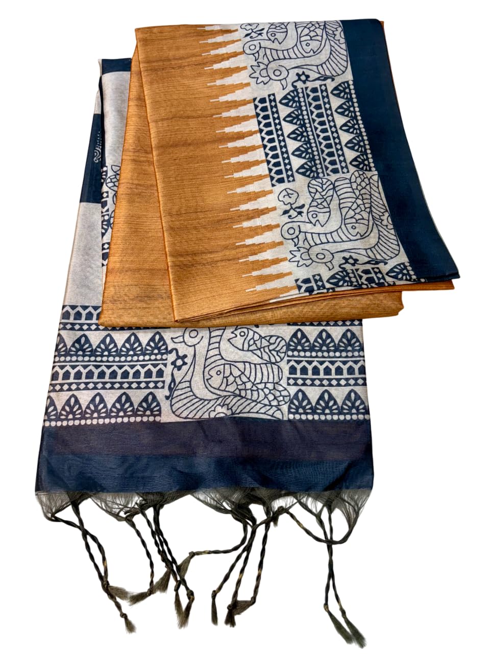 satika vastram Tussar Silk Saree Kalamkari Madhubani Print Border And Pallu With Blouse Piece-picture-18