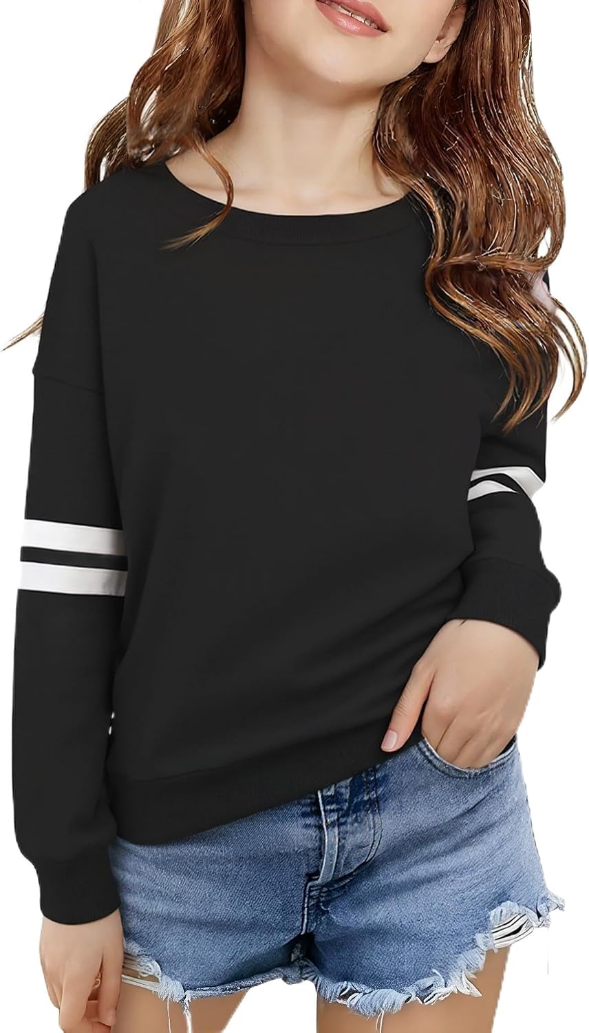 SELINK Girl's Casual Big Kids Long Sleeve Striped Color Block Casual Tees with Pockets