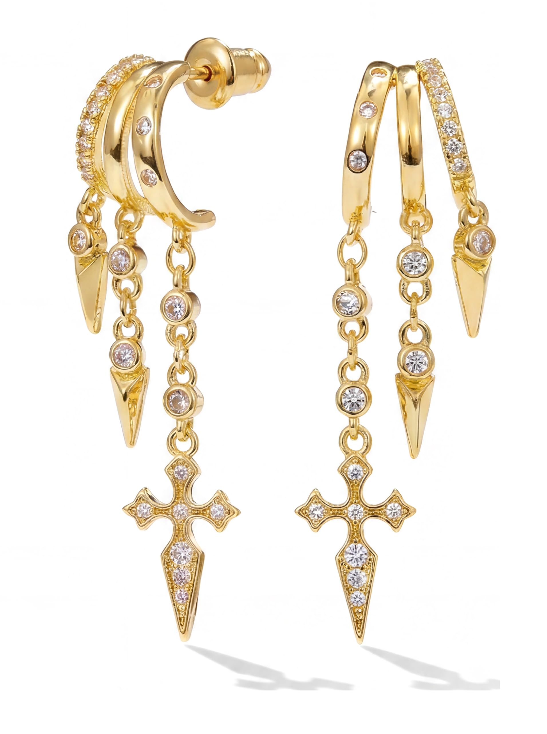 Boucles d'oreilles chaîne légères en zircon et plaqué or 14K