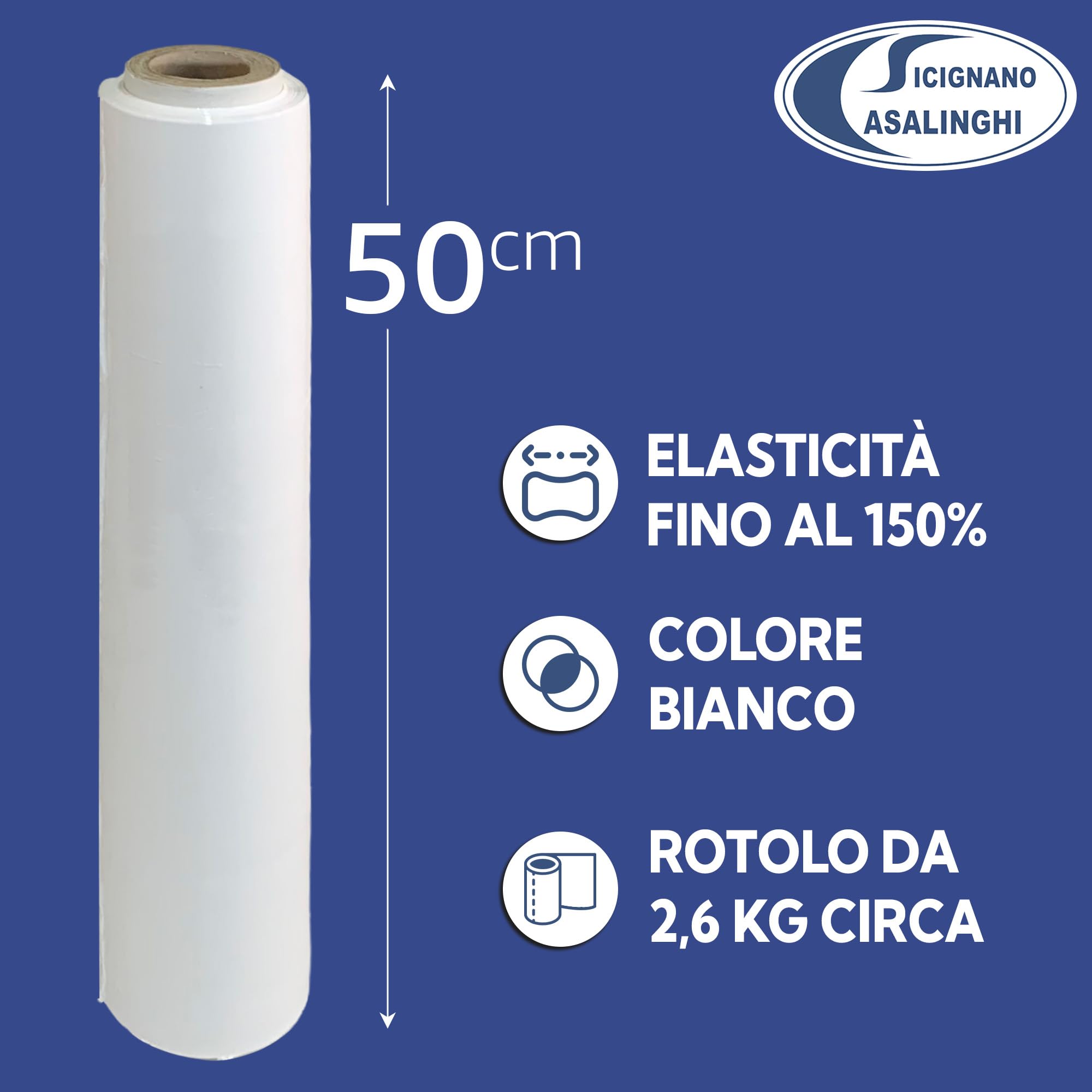 Sicignano 3 Rotoli Film Estensibile Manuale Bianco 2,6 kg, Pellicola in Polietilene Coprente per Imballaggi, Protezione e Stabilizzazione Pallet