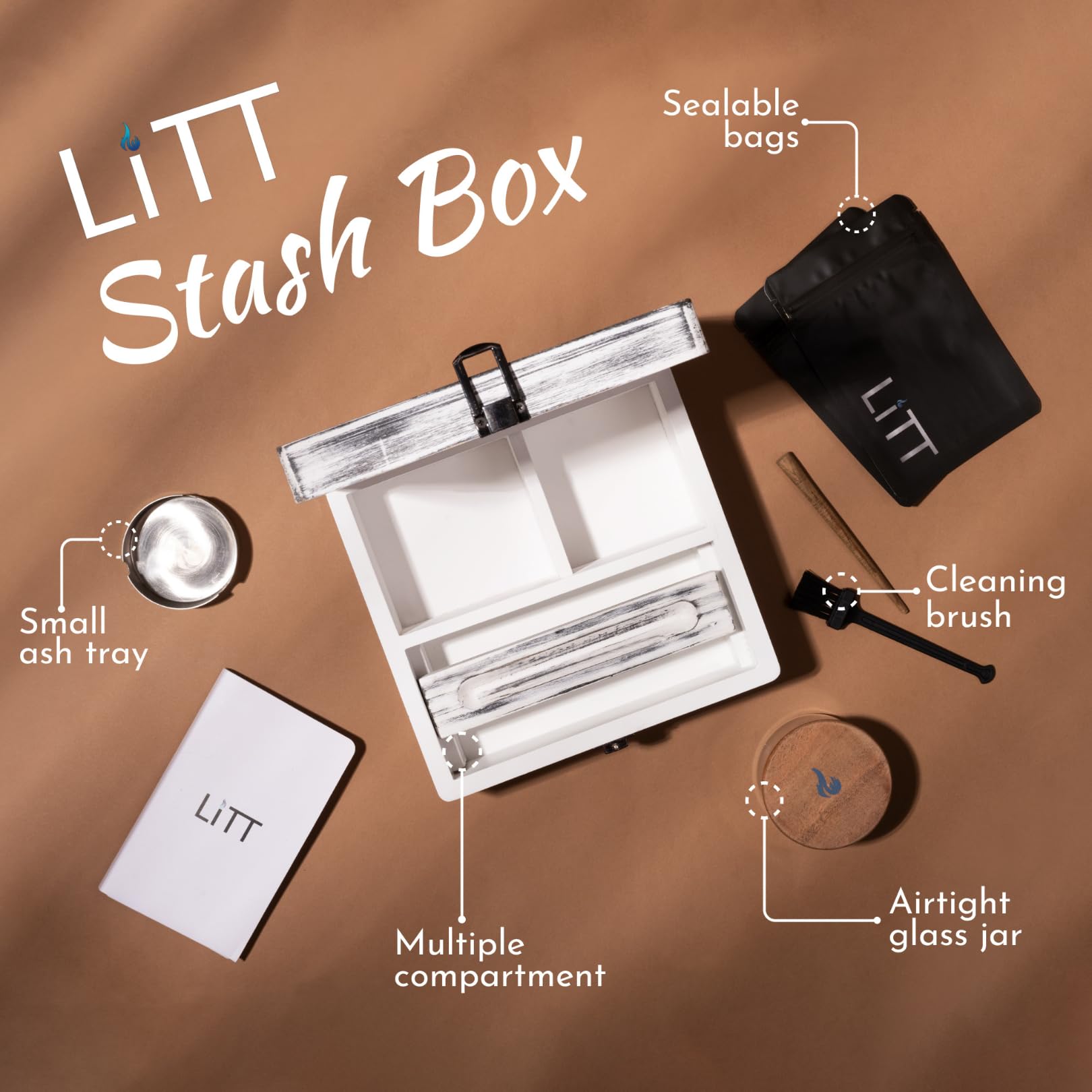 Natural Wood Storage Decorative Box With Airtight Storage Jars - Wood Stash Box And Stash Box Price - View #2