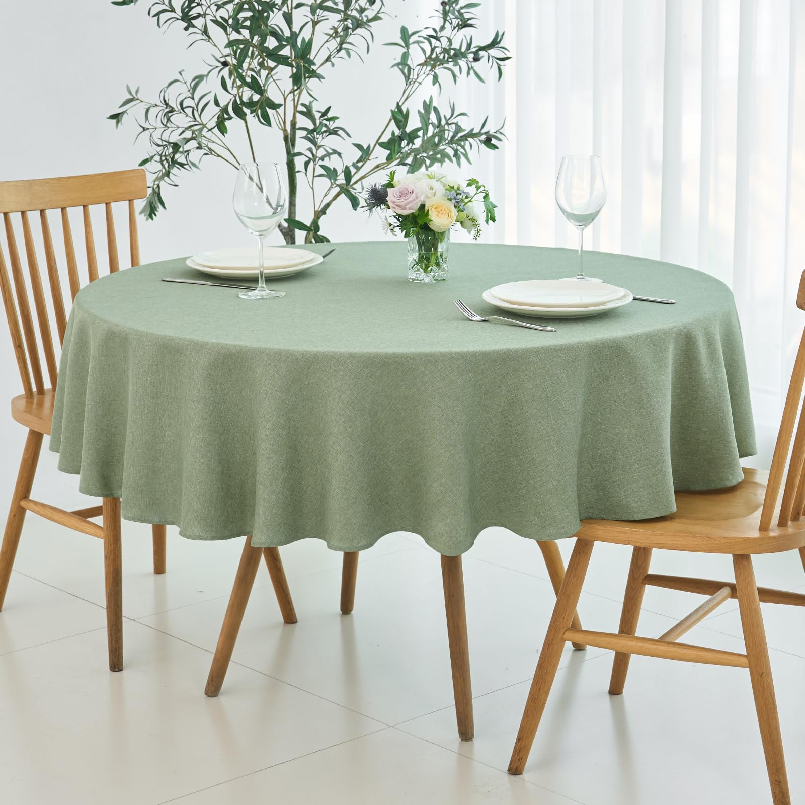 maxmill Linen Textured Tablecloth Spill-Proof Stainproof Wrinkle Free Washable Fabric Table Cloth for Circular Table Cover, Dining Room Buffet Banquet