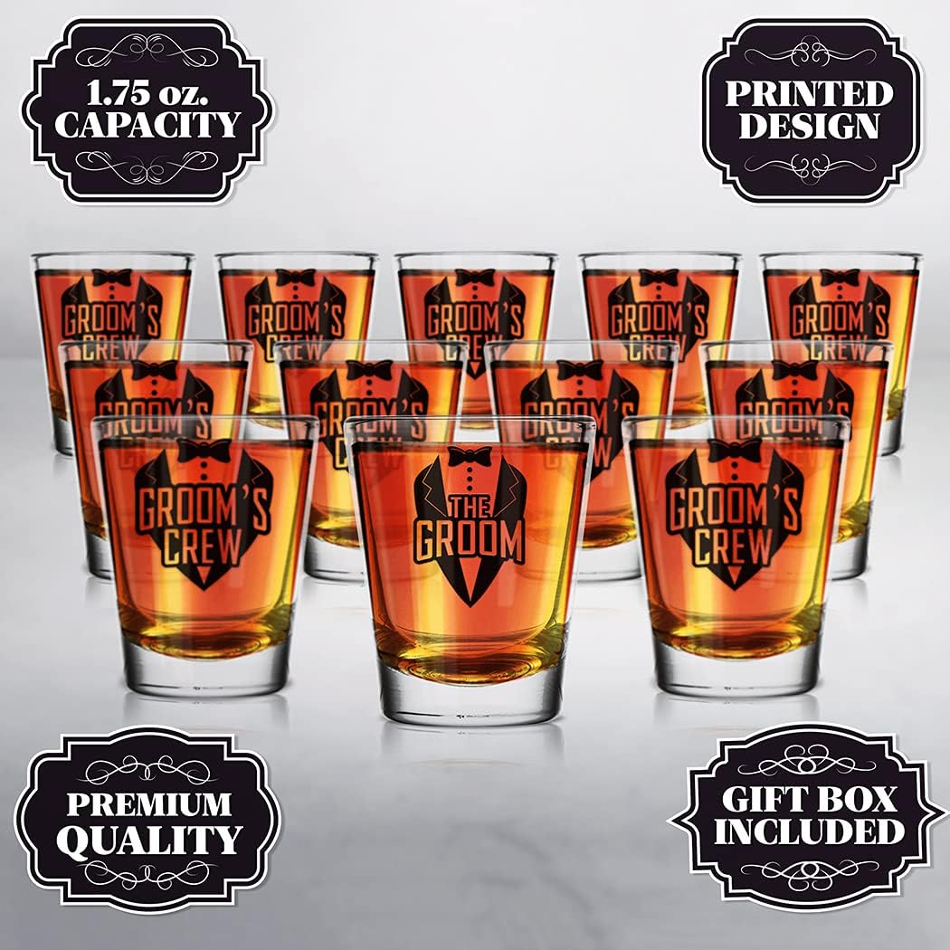 Top Brands Shop4Ever The Groom and Groom's Crew Glass Shot Glasses Wedding Bachelor Party Shot Glasses (12 Pk, Groom's Crew)