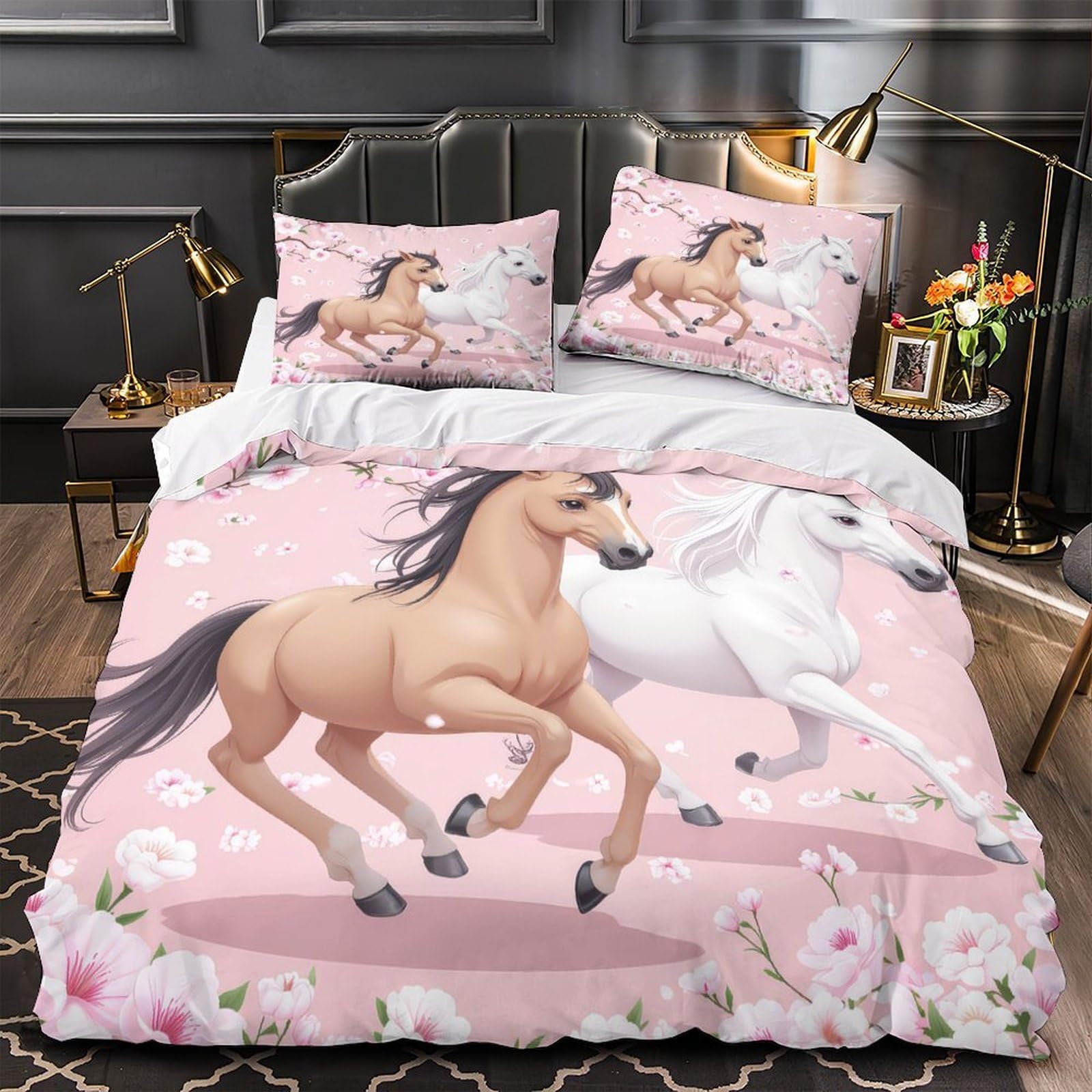 MMDASBVPE Horse Running Quilt Cover 3D Print Anti-allergic 3PCs Bed Linen Hidden Zipper Comforter Cover Luxury Breathable for Teens Adults Women Kids Youth Boys Girls Single（135x200cm）