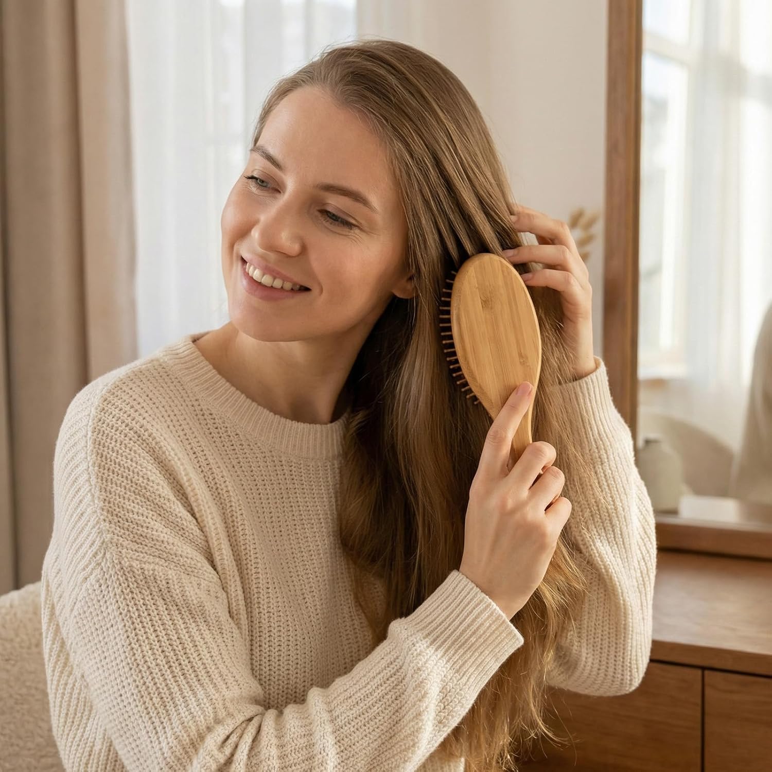 Kifmurase 12 Pcs Bamboo Hair Brush Bulk Natural Wooden Paddle Brush Scalp Massage Bamboo Bristles Anti Static Wooden Hairbrush for Women Men Wedding Gift, Stimulates Scalp for Hair Growth (Oval)