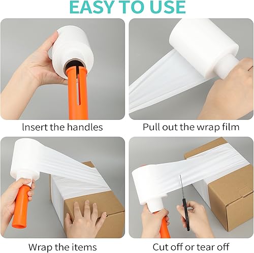 Miniatura 4 de Paquete de 4 películas elásticas de color con 1 mango de plástico, 3.94 pulgadas x 525 pies, resistencia industrial, autoadherente, mini rollo para