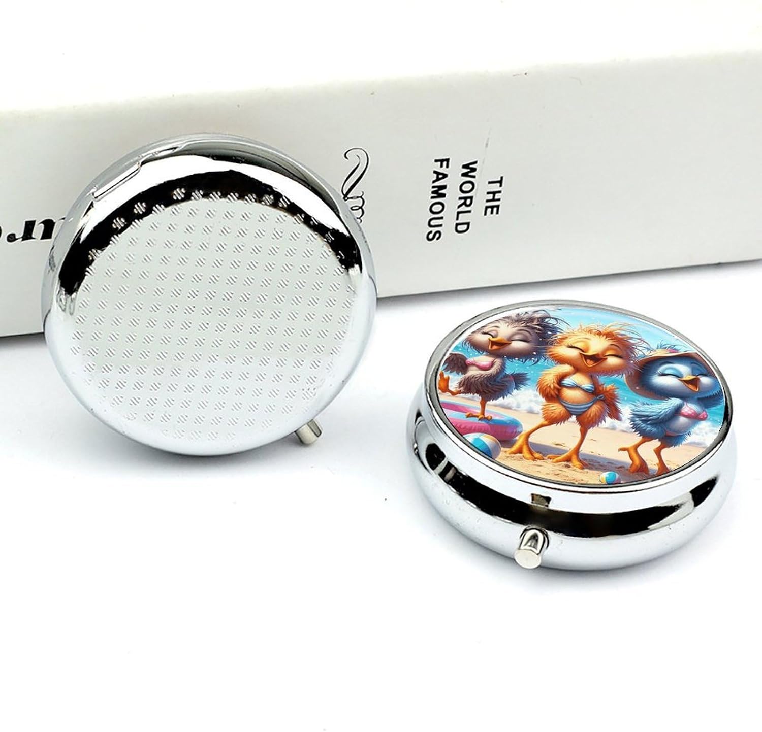 Round Silver Pill Box Small Pill Case for Purse and Pocket 3 Compartment image 5