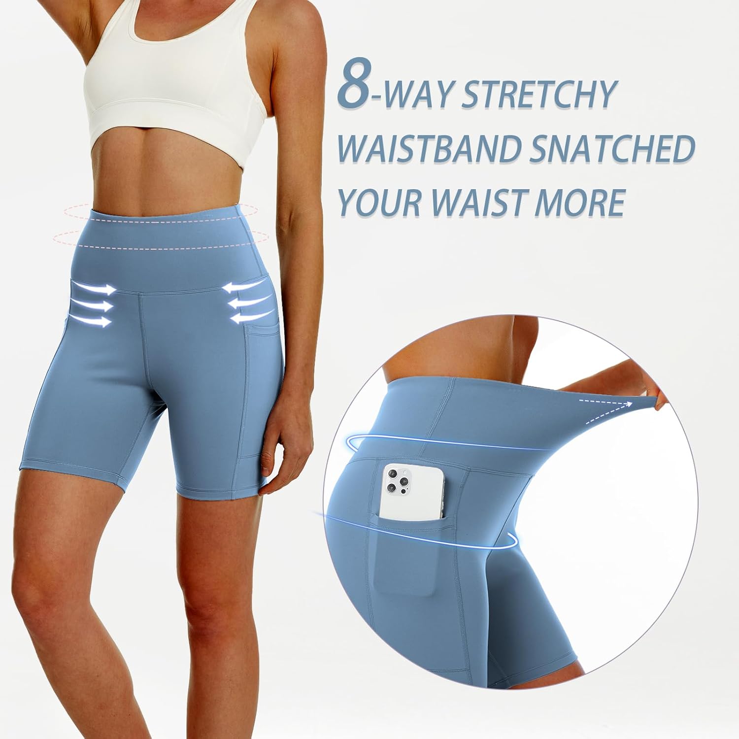 YOYOYOGA Womens Biker Shorts 6 Inches High Waist Workout Running Volleyball Spandex Yoga with Pockets - Image 2