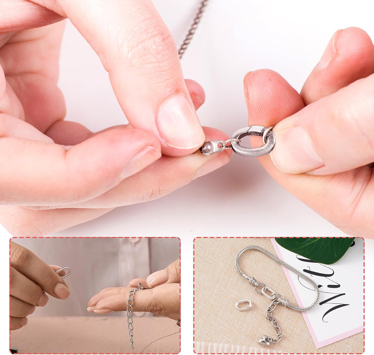 Pndeyo 2pcs 925 Sterling Silver Oval Jewelry Clasps, Hypoallergenic Necklace Enhancer Shortener, 2 Sizes Spring Bail Clasp Rings Connector Clips for Bracelet Anklet Jewelry Making