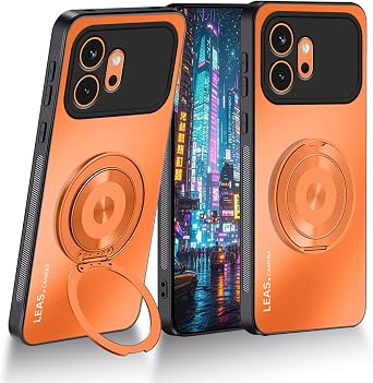Compatible with Honor 600 Pro Case with Stand, Hard PC Ultra Thin Cases, Matte Shockproof Phone Case for Honor 600 Pro with Magnetic Ring Orange