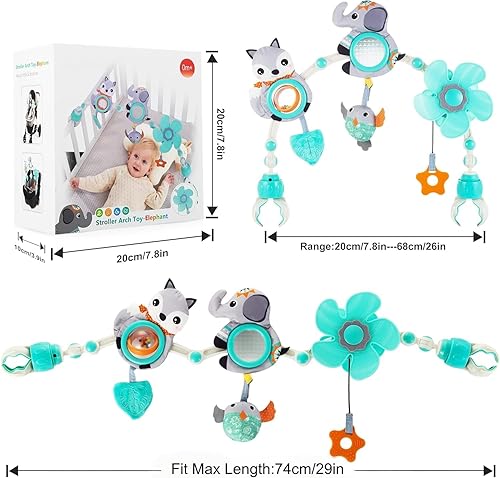 Vista 12 de Juguetes de moisés ajustable para bebés y niños pequeños, arco de cochecito, juguetes para cuna de bebé con fascinante colgante para estimular