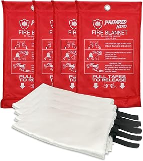 Prepared Hero Extra Large Emergency Fire Blanket - 4 Pack - Extra Large Fire Suppression Blanket for Kitchen, 47” x 71” XL Fire Blanket for Home, Fiberglass Fire Blanket, XL