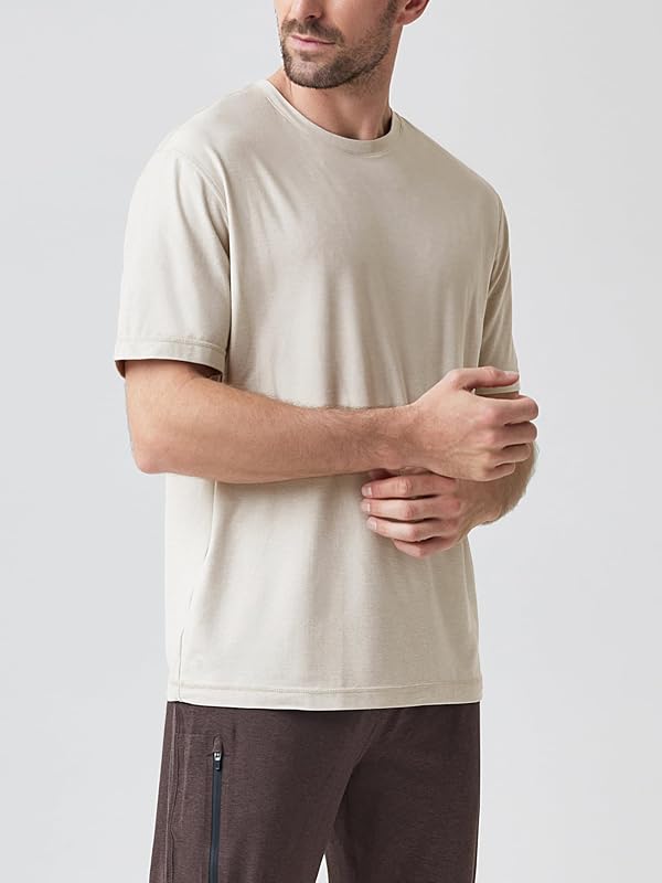 ODODOS Men's Performance T-Shirt - odSTRATUM Tech Tee, Ultra Soft Moisture Wicking UPF 50+ Fitness Shirts - The Ascent Series, Milkweed Heather, XX-Large by ODODOS - Used condition - Image 2
