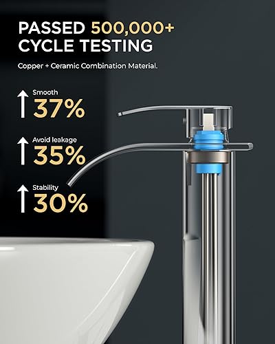 Miniatura 3 de FORIOUS Grifos de lavabo de baño en cascada con desagüe emergente de metal y manguera cUPC libre de plomo, grifo de baño alto cromado de una sola